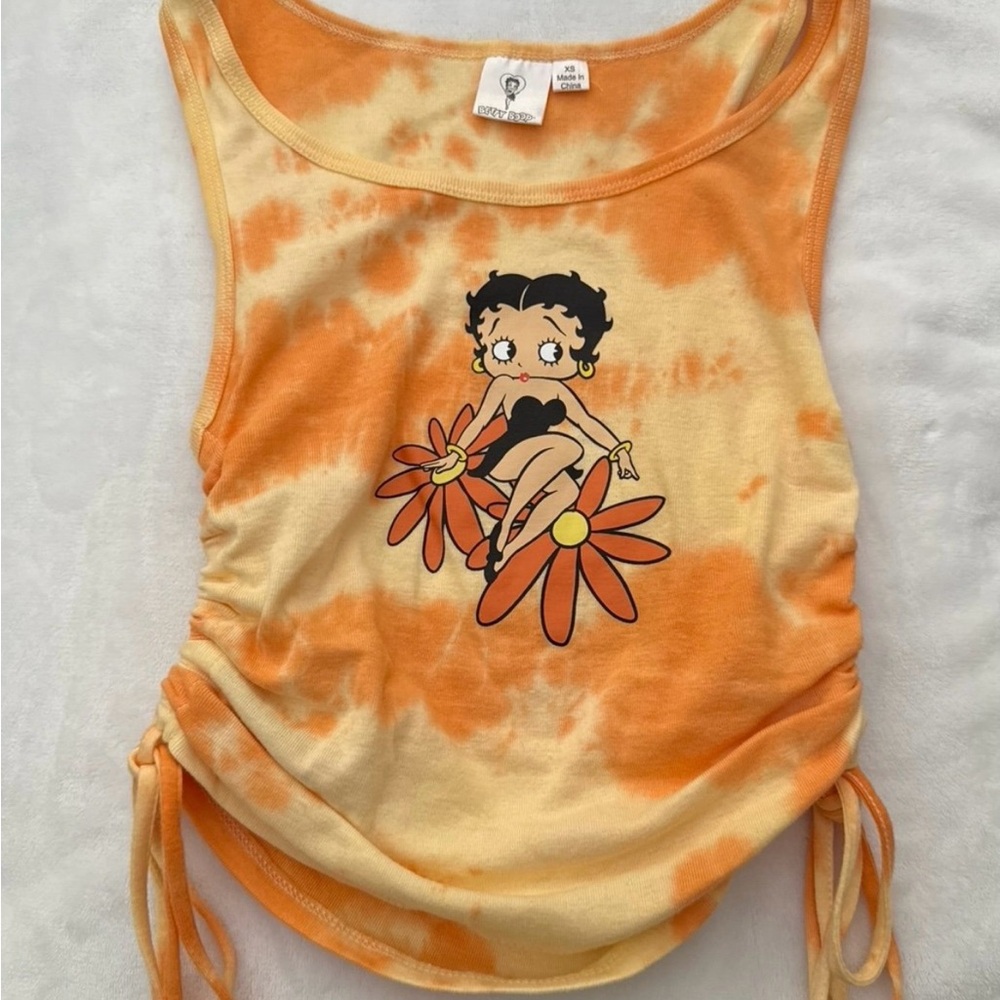 Orange Tie-Dye Tank Top with Cartoon Print